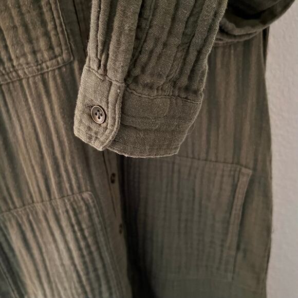 Forever 21 Tunic Shirt Small Green Muslin Utility Pockets Button Down - Picture 6 of 7